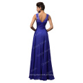 Grace Karin sem mangas V-Back Beaded Blue Chiffon Prom Dress Long CL007555-6
